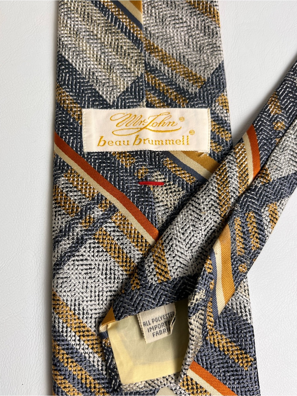 VTG Mr John beau brummel 1970’s Polyester Necktie Grey Blue Orange